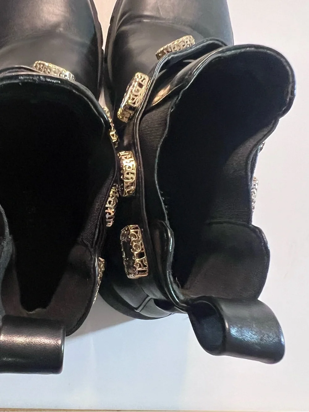 Madden Girl Black Chunky Chelsea Booties with Crystal Strap